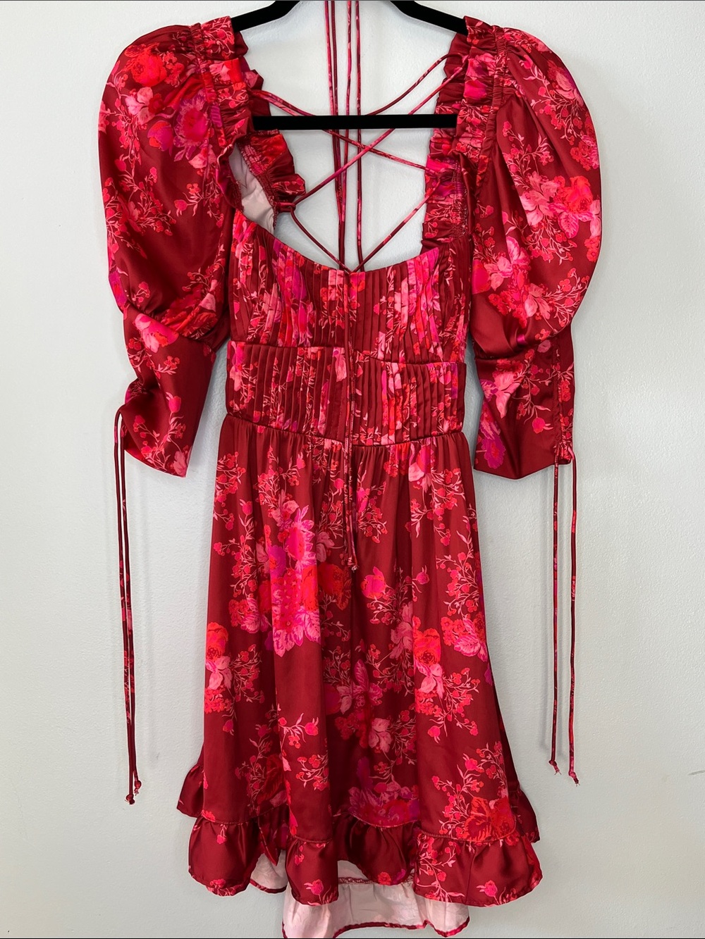 For Love & Lemons Alia Mini Dress Free People shiny puff sleeve babydoll Red